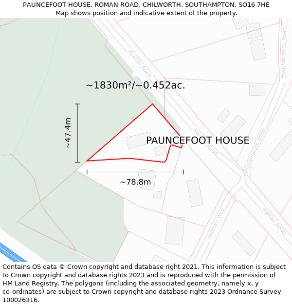 PAUNCEFOOT HOUSE, ROMAN ROAD, CHILWORTH, SOUTHAMPTON, SO16 7HE: Plot and title map