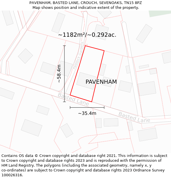 PAVENHAM, BASTED LANE, CROUCH, SEVENOAKS, TN15 8PZ: Plot and title map