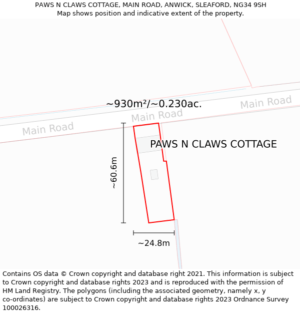 PAWS N CLAWS COTTAGE, MAIN ROAD, ANWICK, SLEAFORD, NG34 9SH: Plot and title map