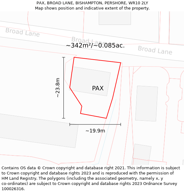 PAX, BROAD LANE, BISHAMPTON, PERSHORE, WR10 2LY: Plot and title map