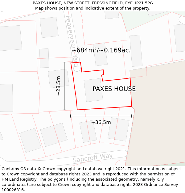 PAXES HOUSE, NEW STREET, FRESSINGFIELD, EYE, IP21 5PG: Plot and title map