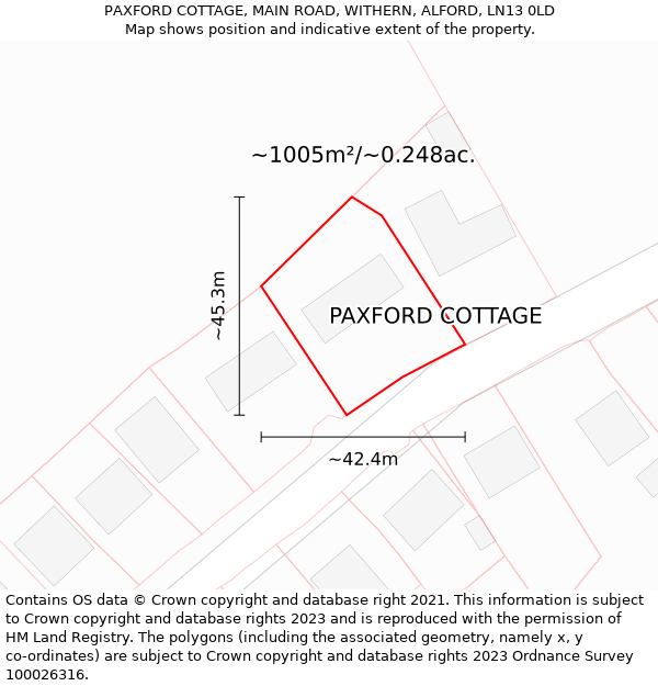 PAXFORD COTTAGE, MAIN ROAD, WITHERN, ALFORD, LN13 0LD: Plot and title map