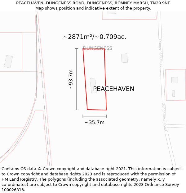 PEACEHAVEN, DUNGENESS ROAD, DUNGENESS, ROMNEY MARSH, TN29 9NE: Plot and title map