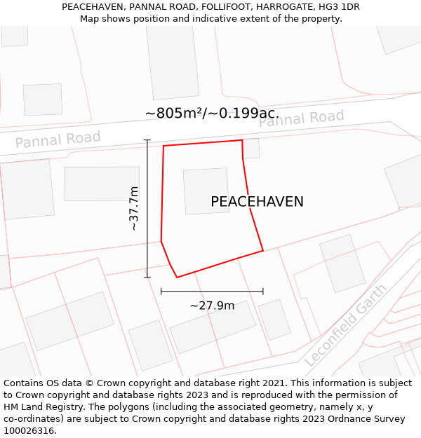 PEACEHAVEN, PANNAL ROAD, FOLLIFOOT, HARROGATE, HG3 1DR: Plot and title map