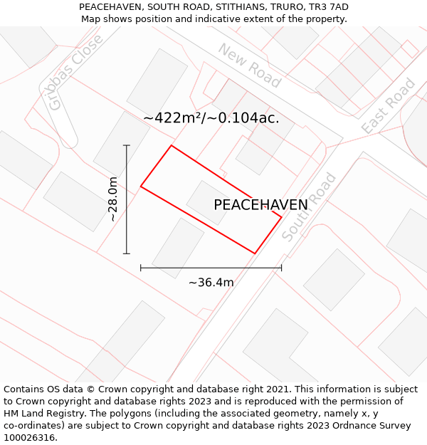 PEACEHAVEN, SOUTH ROAD, STITHIANS, TRURO, TR3 7AD: Plot and title map