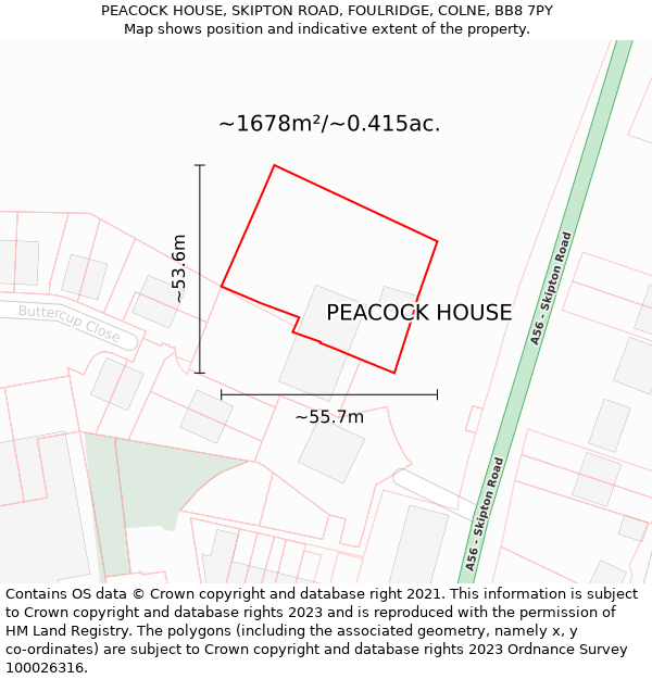 PEACOCK HOUSE, SKIPTON ROAD, FOULRIDGE, COLNE, BB8 7PY: Plot and title map