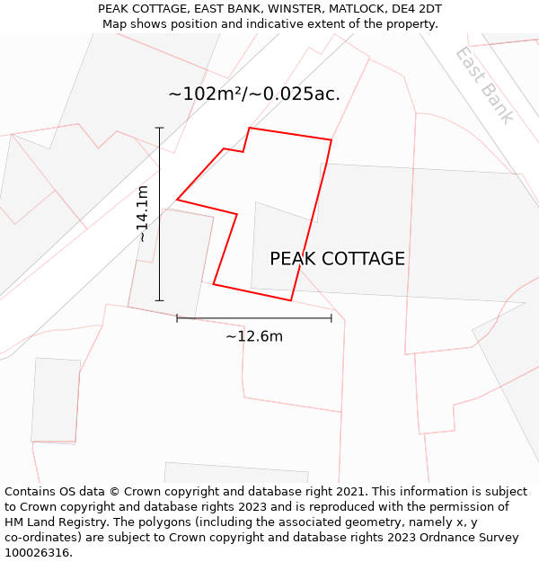 PEAK COTTAGE, EAST BANK, WINSTER, MATLOCK, DE4 2DT: Plot and title map