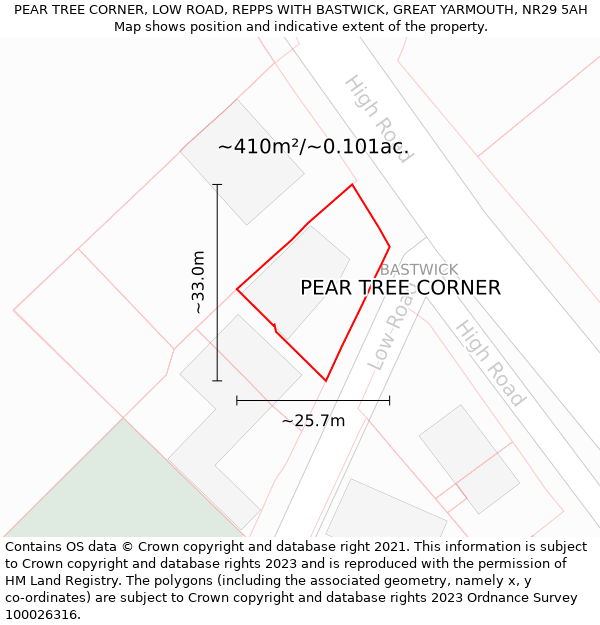 PEAR TREE CORNER, LOW ROAD, REPPS WITH BASTWICK, GREAT YARMOUTH, NR29 5AH: Plot and title map