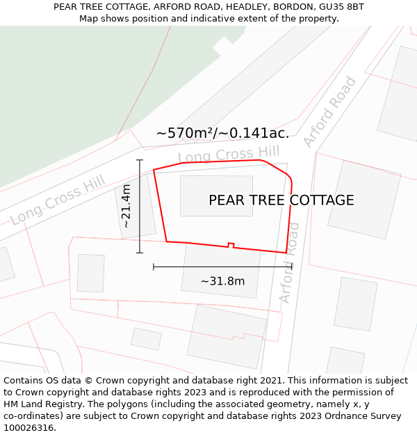 PEAR TREE COTTAGE, ARFORD ROAD, HEADLEY, BORDON, GU35 8BT: Plot and title map