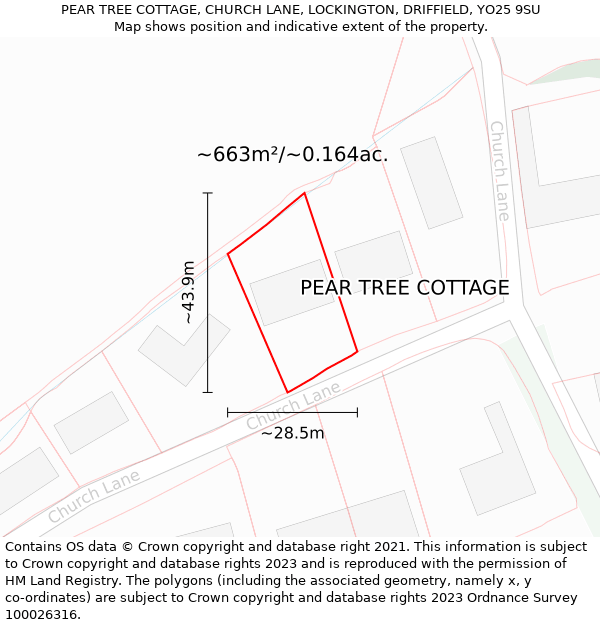 PEAR TREE COTTAGE, CHURCH LANE, LOCKINGTON, DRIFFIELD, YO25 9SU: Plot and title map