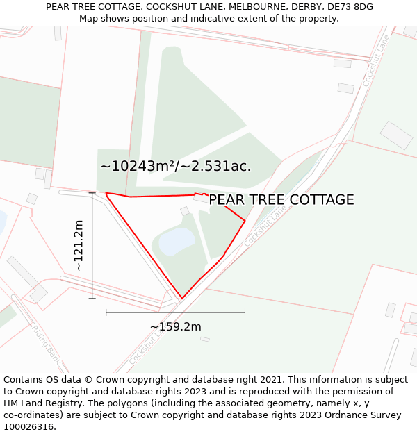 PEAR TREE COTTAGE, COCKSHUT LANE, MELBOURNE, DERBY, DE73 8DG: Plot and title map