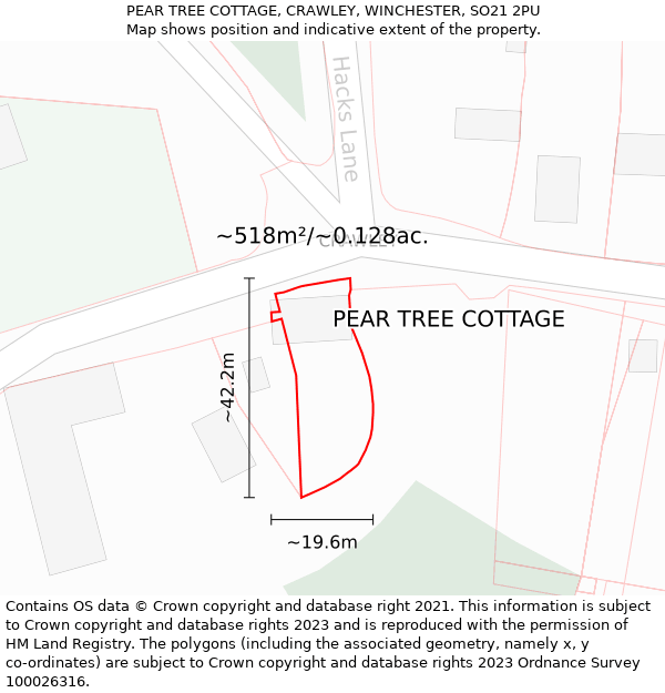 PEAR TREE COTTAGE, CRAWLEY, WINCHESTER, SO21 2PU: Plot and title map