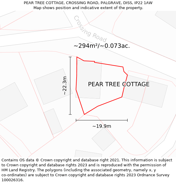 PEAR TREE COTTAGE, CROSSING ROAD, PALGRAVE, DISS, IP22 1AW: Plot and title map