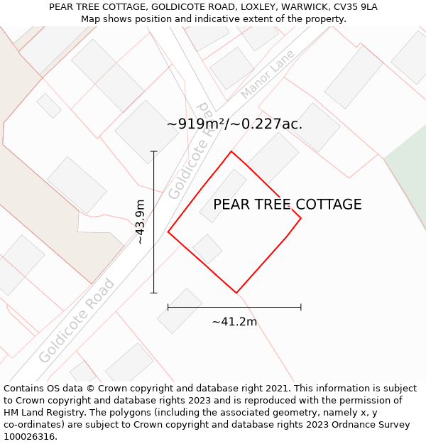 PEAR TREE COTTAGE, GOLDICOTE ROAD, LOXLEY, WARWICK, CV35 9LA: Plot and title map