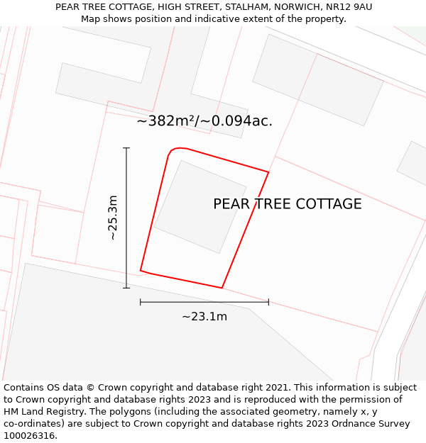 PEAR TREE COTTAGE, HIGH STREET, STALHAM, NORWICH, NR12 9AU: Plot and title map