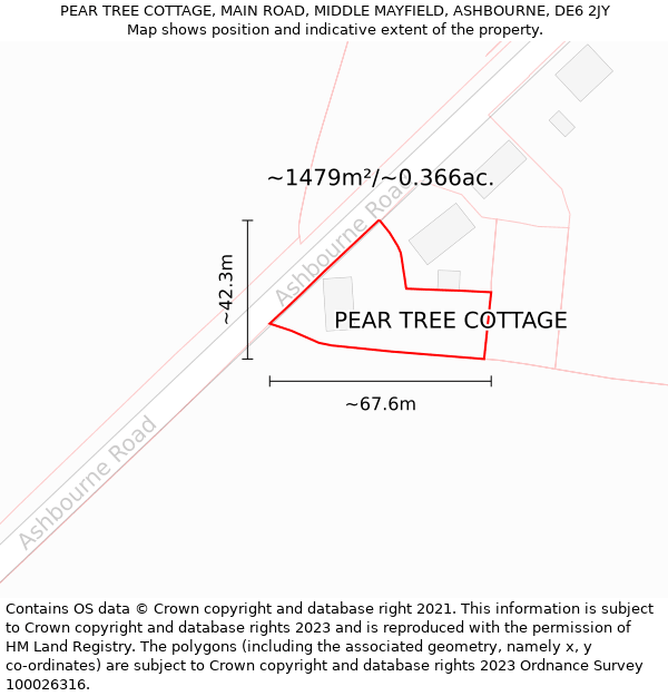 PEAR TREE COTTAGE, MAIN ROAD, MIDDLE MAYFIELD, ASHBOURNE, DE6 2JY: Plot and title map