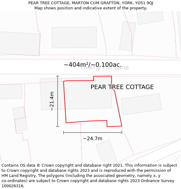 PEAR TREE COTTAGE, MARTON CUM GRAFTON, YORK, YO51 9QJ: Plot and title map