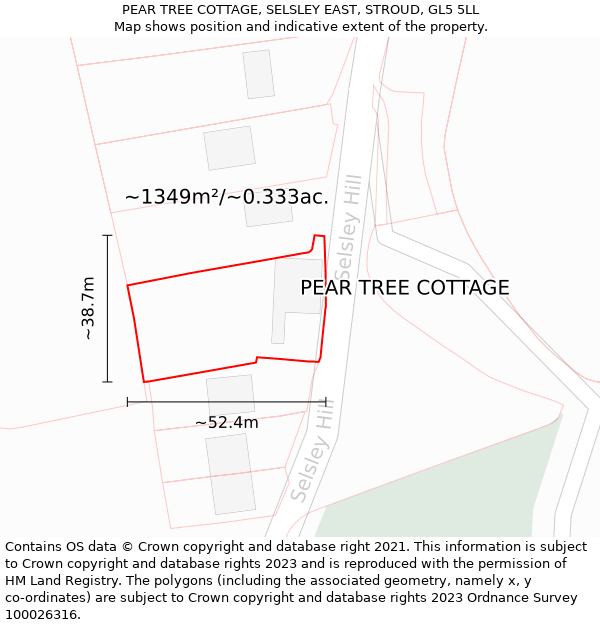 PEAR TREE COTTAGE, SELSLEY EAST, STROUD, GL5 5LL: Plot and title map