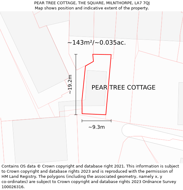 PEAR TREE COTTAGE, THE SQUARE, MILNTHORPE, LA7 7QJ: Plot and title map