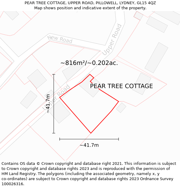 PEAR TREE COTTAGE, UPPER ROAD, PILLOWELL, LYDNEY, GL15 4QZ: Plot and title map