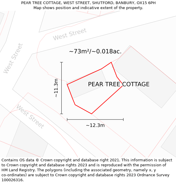 PEAR TREE COTTAGE, WEST STREET, SHUTFORD, BANBURY, OX15 6PH: Plot and title map