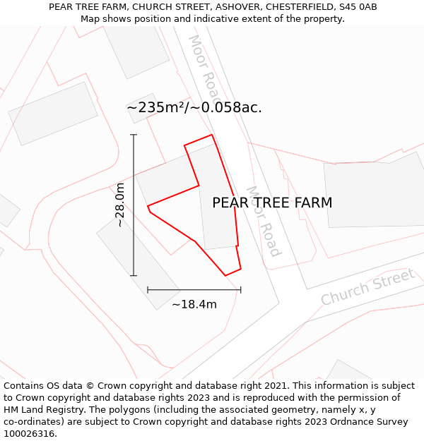 PEAR TREE FARM, CHURCH STREET, ASHOVER, CHESTERFIELD, S45 0AB: Plot and title map