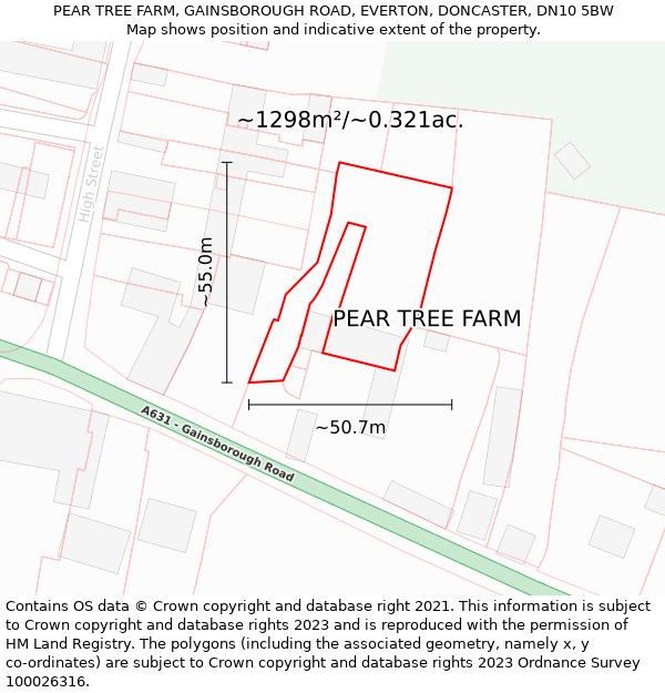 PEAR TREE FARM, GAINSBOROUGH ROAD, EVERTON, DONCASTER, DN10 5BW: Plot and title map