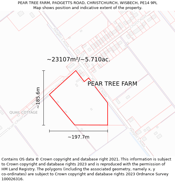 PEAR TREE FARM, PADGETTS ROAD, CHRISTCHURCH, WISBECH, PE14 9PL: Plot and title map