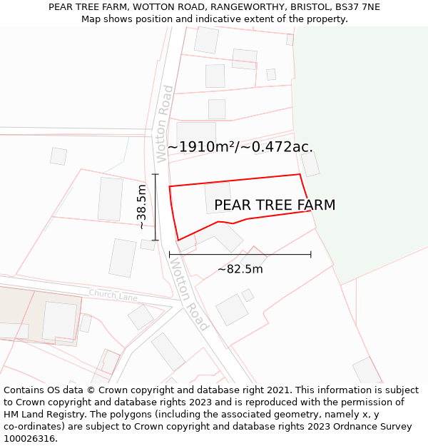 PEAR TREE FARM, WOTTON ROAD, RANGEWORTHY, BRISTOL, BS37 7NE: Plot and title map