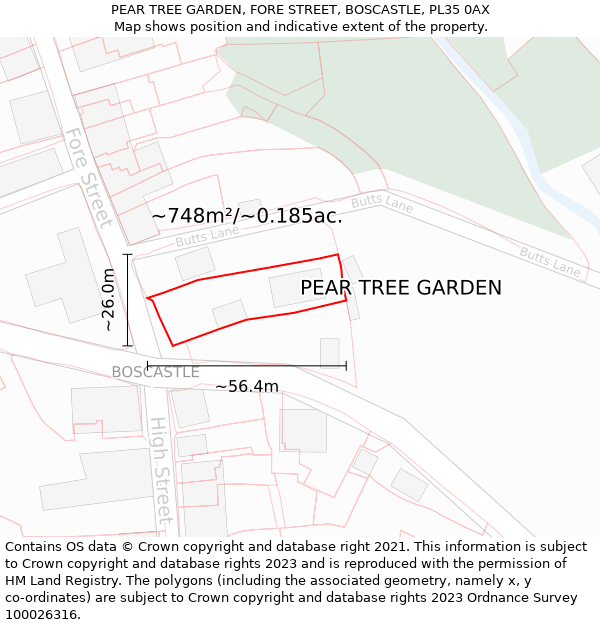 PEAR TREE GARDEN, FORE STREET, BOSCASTLE, PL35 0AX: Plot and title map