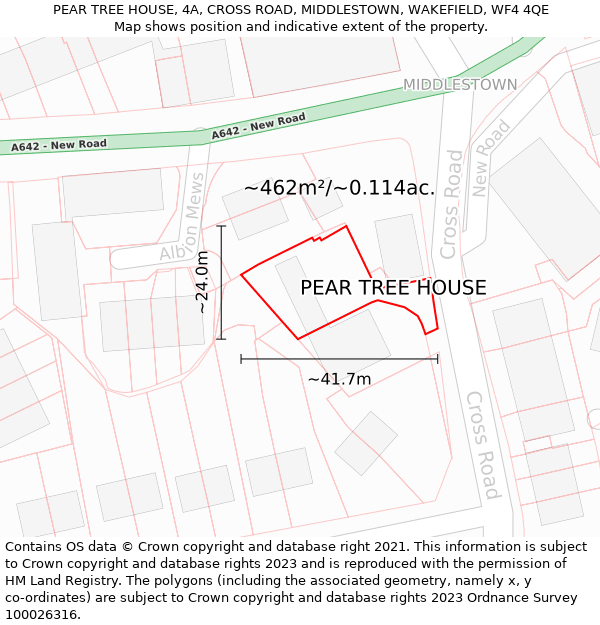 PEAR TREE HOUSE, 4A, CROSS ROAD, MIDDLESTOWN, WAKEFIELD, WF4 4QE: Plot and title map