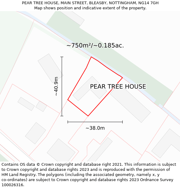 PEAR TREE HOUSE, MAIN STREET, BLEASBY, NOTTINGHAM, NG14 7GH: Plot and title map