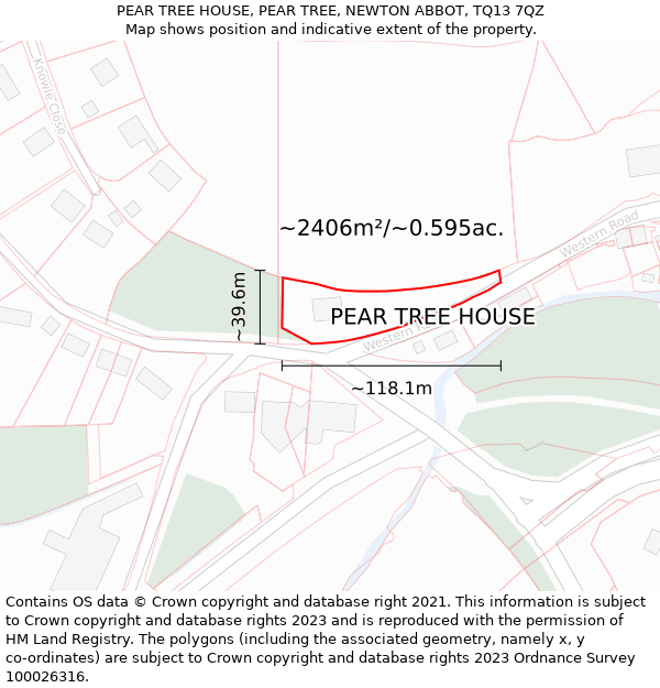 PEAR TREE HOUSE, PEAR TREE, NEWTON ABBOT, TQ13 7QZ: Plot and title map