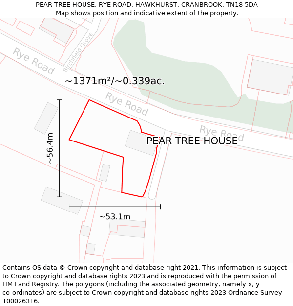 PEAR TREE HOUSE, RYE ROAD, HAWKHURST, CRANBROOK, TN18 5DA: Plot and title map