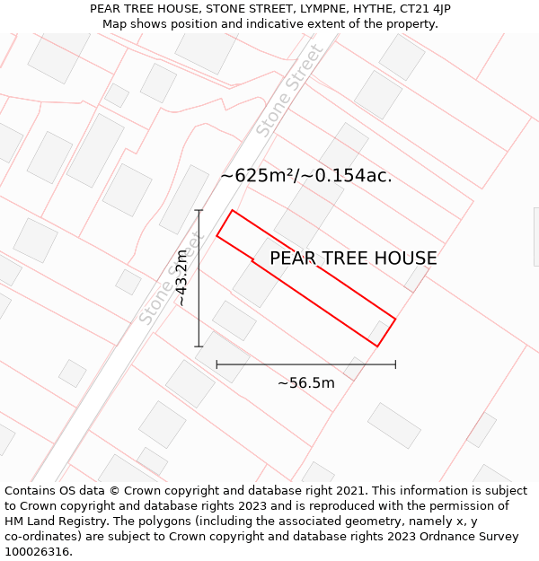 PEAR TREE HOUSE, STONE STREET, LYMPNE, HYTHE, CT21 4JP: Plot and title map