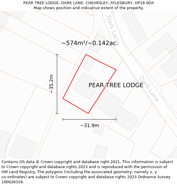 PEAR TREE LODGE, DARK LANE, CHEARSLEY, AYLESBURY, HP18 0DA: Plot and title map