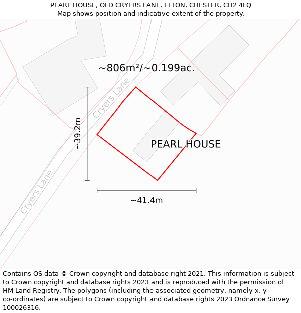 PEARL HOUSE, OLD CRYERS LANE, ELTON, CHESTER, CH2 4LQ: Plot and title map
