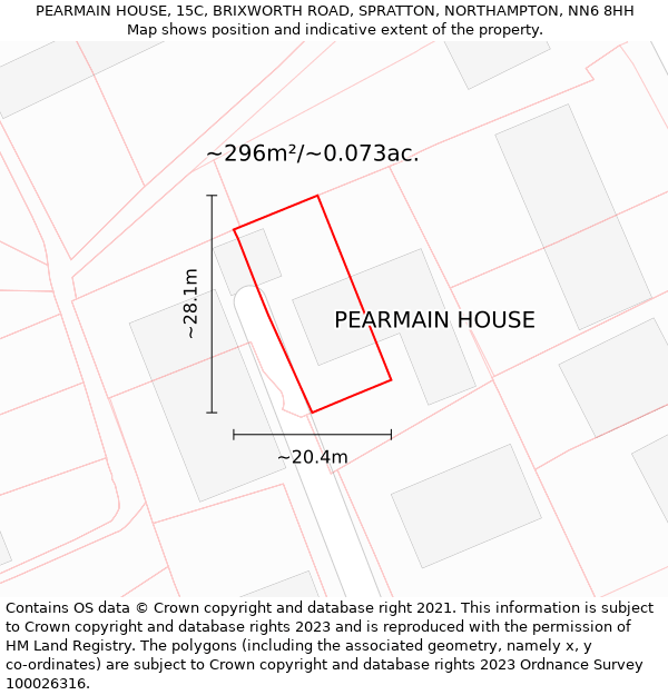 PEARMAIN HOUSE, 15C, BRIXWORTH ROAD, SPRATTON, NORTHAMPTON, NN6 8HH: Plot and title map