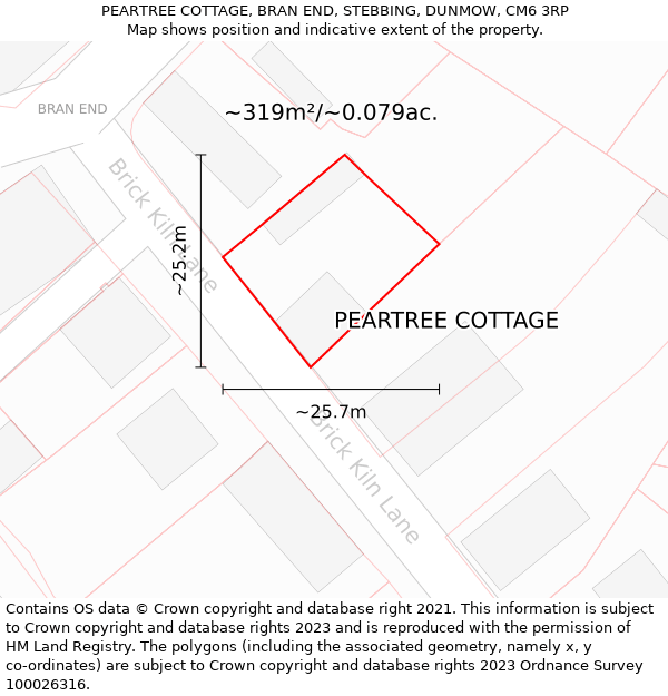 PEARTREE COTTAGE, BRAN END, STEBBING, DUNMOW, CM6 3RP: Plot and title map