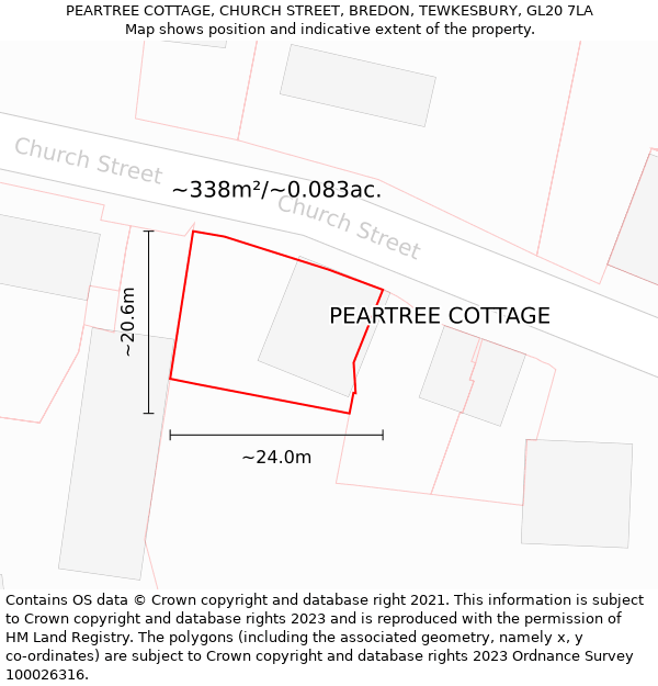 PEARTREE COTTAGE, CHURCH STREET, BREDON, TEWKESBURY, GL20 7LA: Plot and title map