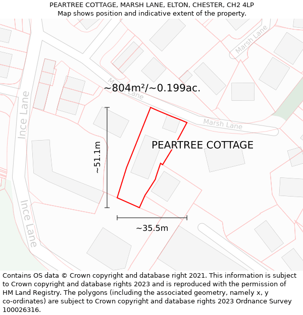 PEARTREE COTTAGE, MARSH LANE, ELTON, CHESTER, CH2 4LP: Plot and title map