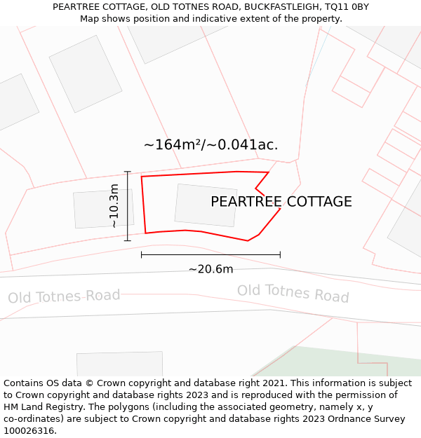 PEARTREE COTTAGE, OLD TOTNES ROAD, BUCKFASTLEIGH, TQ11 0BY: Plot and title map