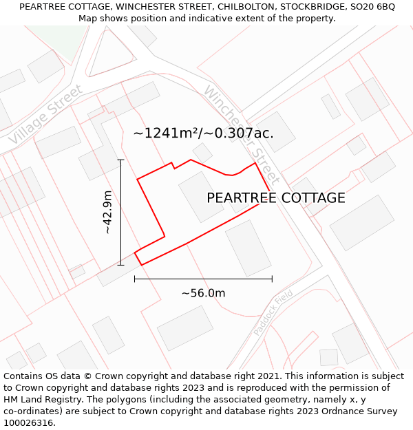 PEARTREE COTTAGE, WINCHESTER STREET, CHILBOLTON, STOCKBRIDGE, SO20 6BQ: Plot and title map