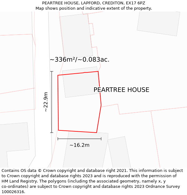 PEARTREE HOUSE, LAPFORD, CREDITON, EX17 6PZ: Plot and title map