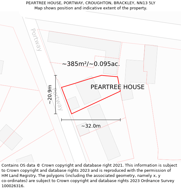 PEARTREE HOUSE, PORTWAY, CROUGHTON, BRACKLEY, NN13 5LY: Plot and title map