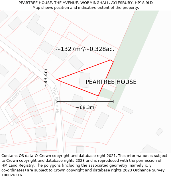 PEARTREE HOUSE, THE AVENUE, WORMINGHALL, AYLESBURY, HP18 9LD: Plot and title map