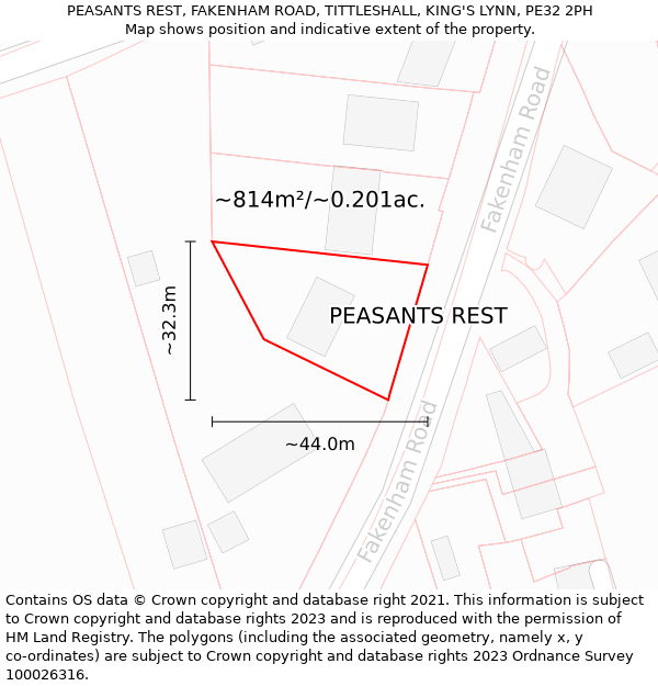 PEASANTS REST, FAKENHAM ROAD, TITTLESHALL, KING'S LYNN, PE32 2PH: Plot and title map