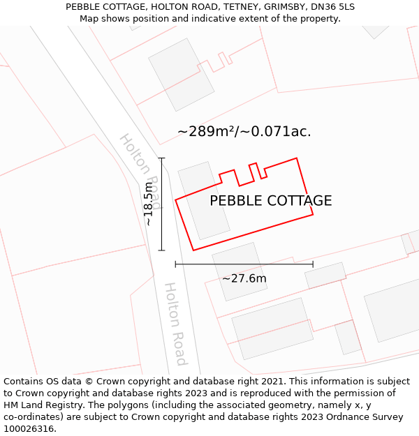 PEBBLE COTTAGE, HOLTON ROAD, TETNEY, GRIMSBY, DN36 5LS: Plot and title map