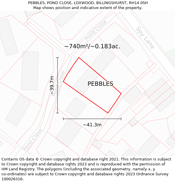 PEBBLES, POND CLOSE, LOXWOOD, BILLINGSHURST, RH14 0SH: Plot and title map