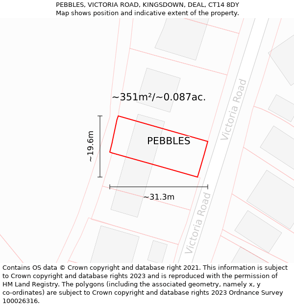 PEBBLES, VICTORIA ROAD, KINGSDOWN, DEAL, CT14 8DY: Plot and title map